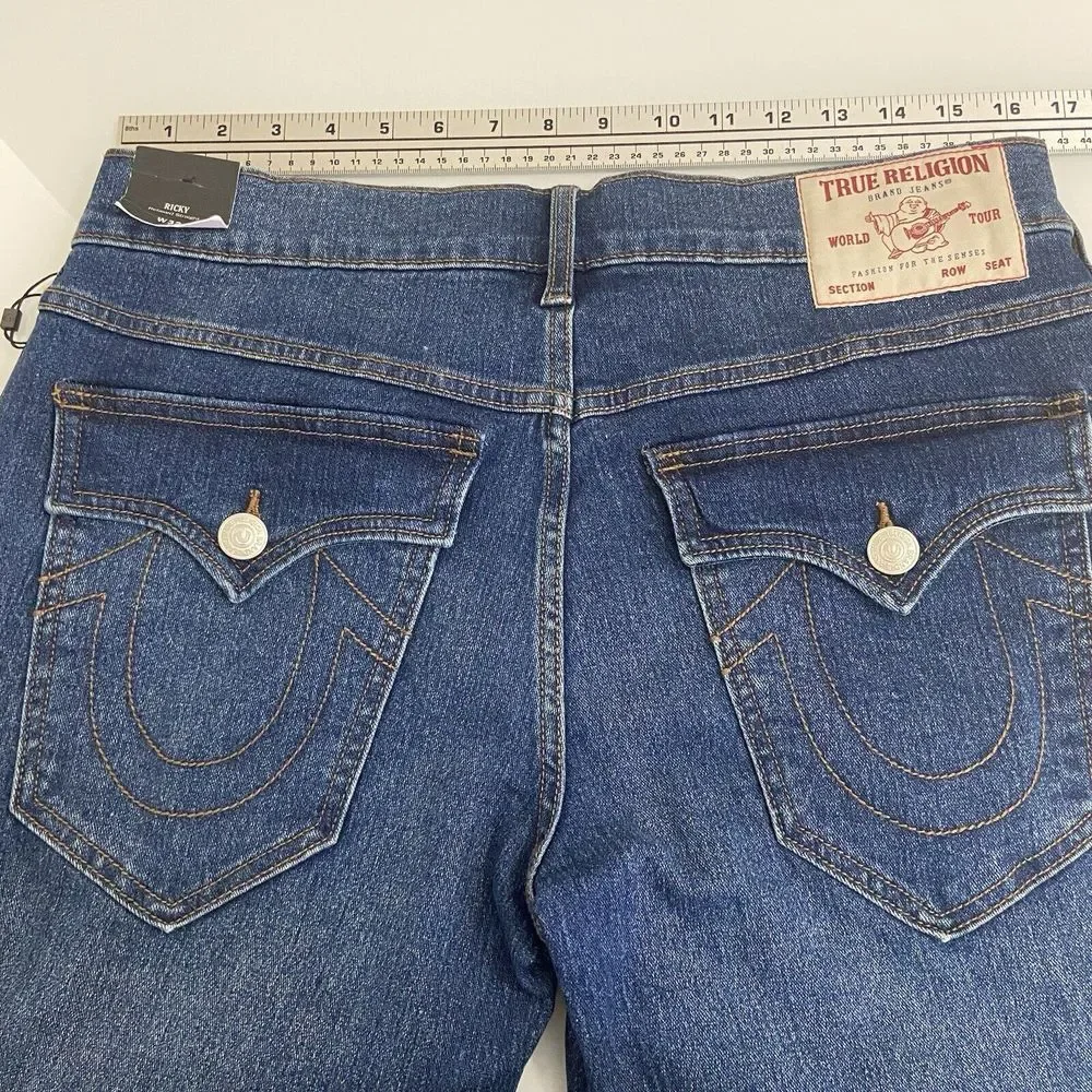 True Religion Jeans Men Size 32x33 Ricky Flap SN Relaxed Straight Blue Denim NWT